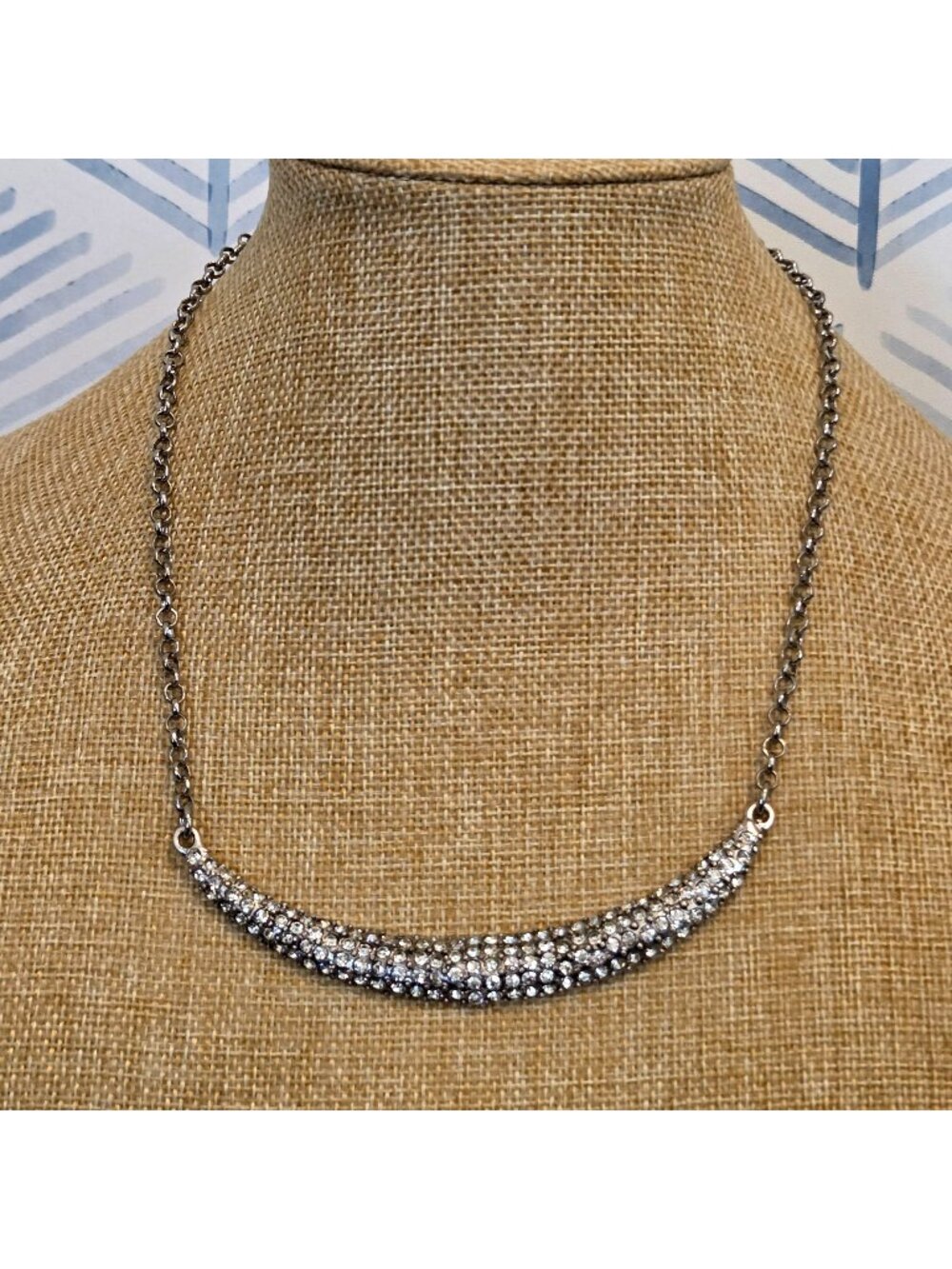 Chico's Silver Tone Pave Crystal Station Collar Statement Necklace New